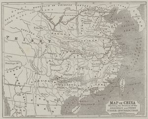 Mappa della Cina che mostra la posizione delle province e delle città in insurrezione